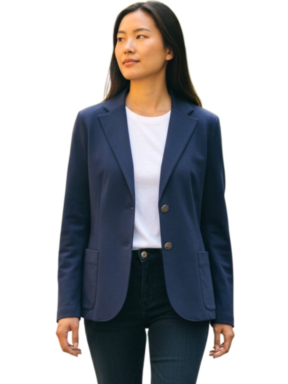 GIRDEAR Navy Red Accent 3-Button Partially Lined Stretch Jacket Blazer (4)